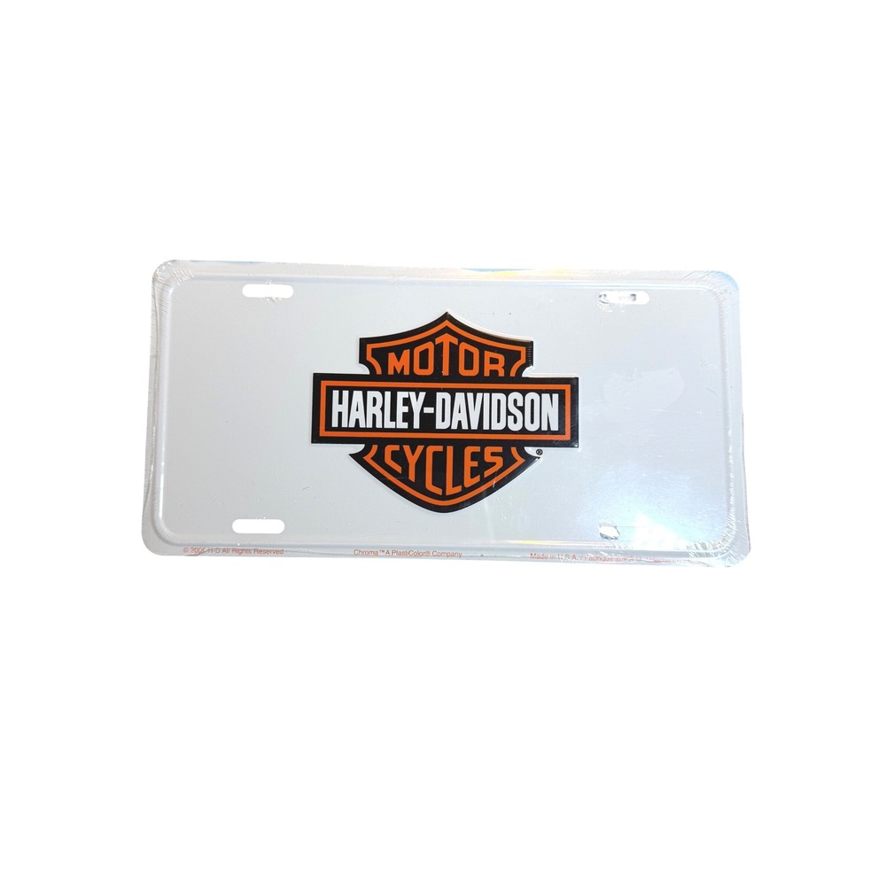 Harley-Davidson Bar & Shield Logo License Plate White Orange Black 1862 NEW